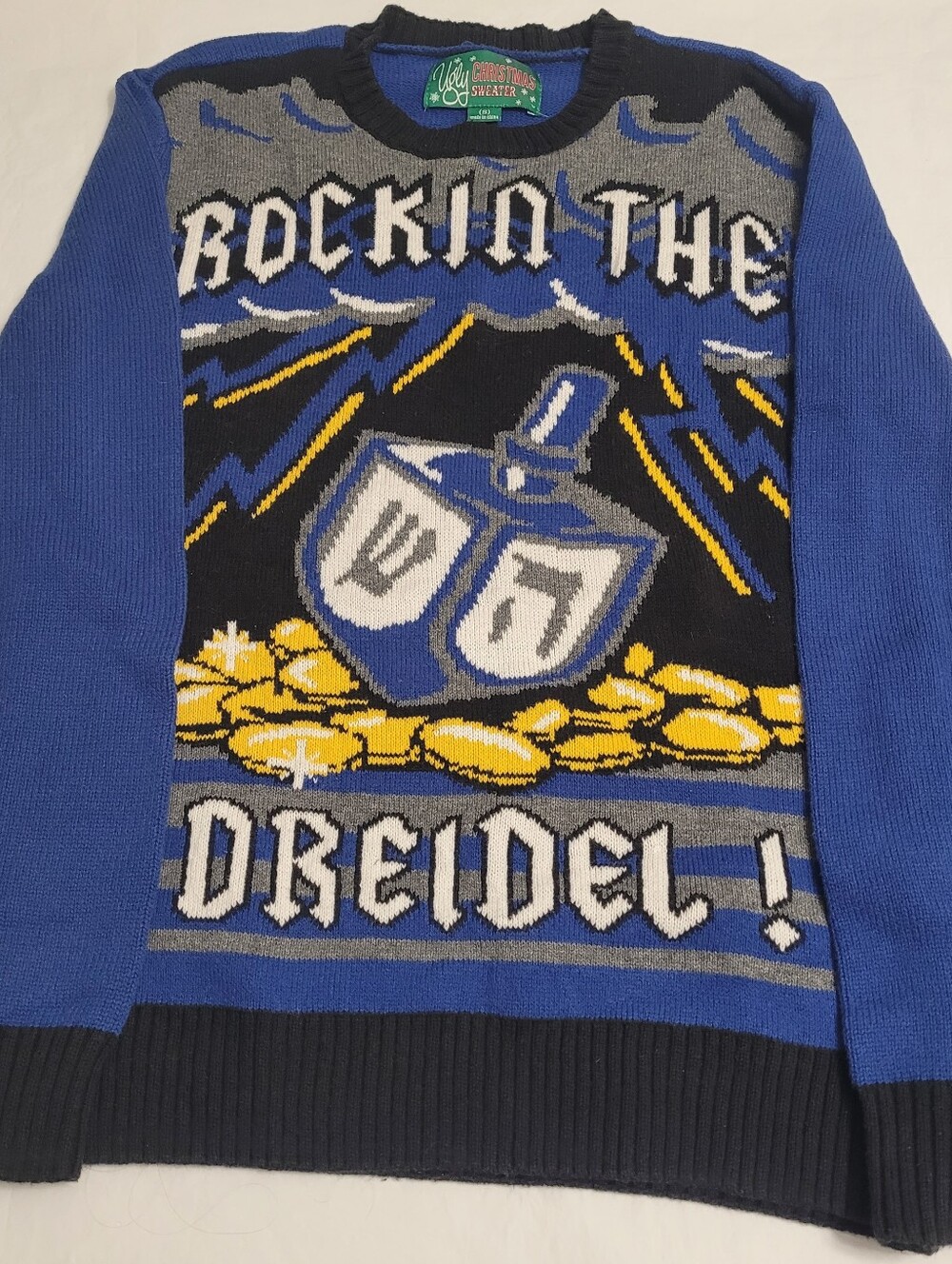 Ugly Christmas Sweater Hanukkah Rockin The Dreidel Sweater Mens Small